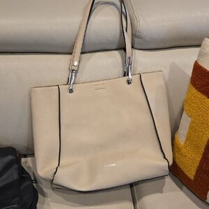Calvin Klein Beige Tote Bag with Black Accents